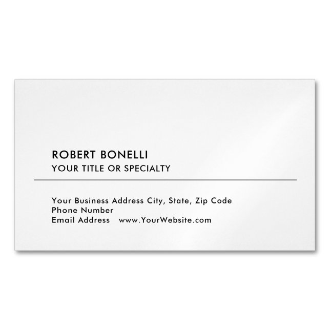 Unique Modern Minimalist Black White Magnetic Business Card (Front)
