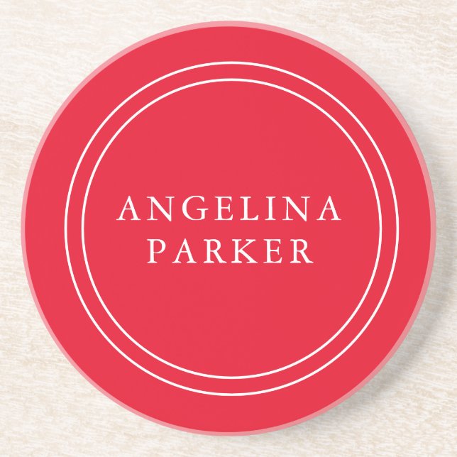 Unique Modern Minimalist Plain Red Your Name Coaster (Front)
