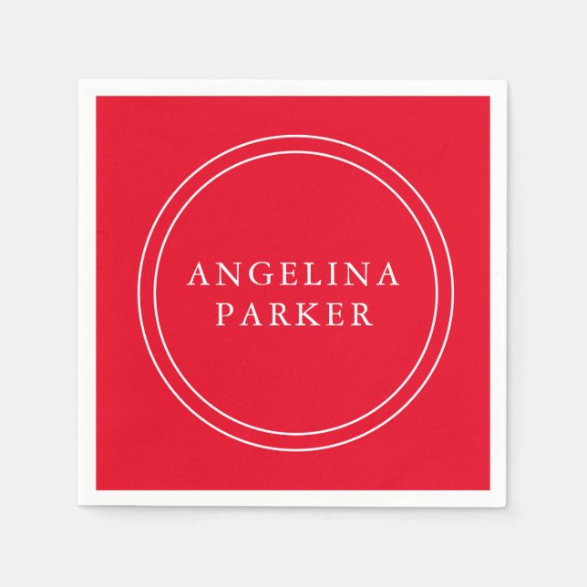 Unique Modern Minimalist Plain Red Your Name Napkin (Front)