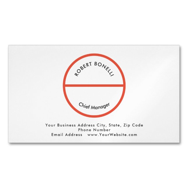Unique Modern Minimalist Red Black White Curvature Magnetic Business Card (Front)