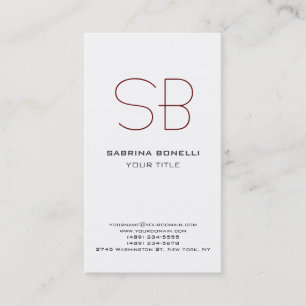 Unique Modern Monogram White Business Card