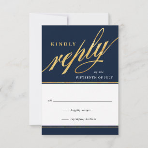 Unique Modern Navy & Gold Script Reply Cards