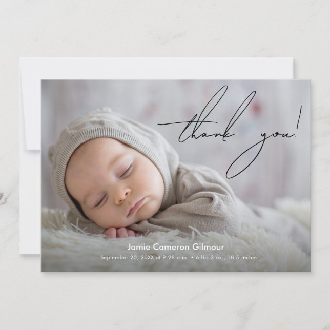 Unique Modern Newborn photo Baby Shower Thank You Card (Front)