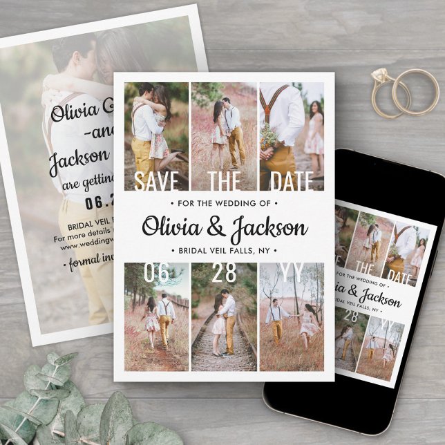 Unique Modern Overlay Simple Photo Collage Wedding Save The Date (Creator Uploaded)