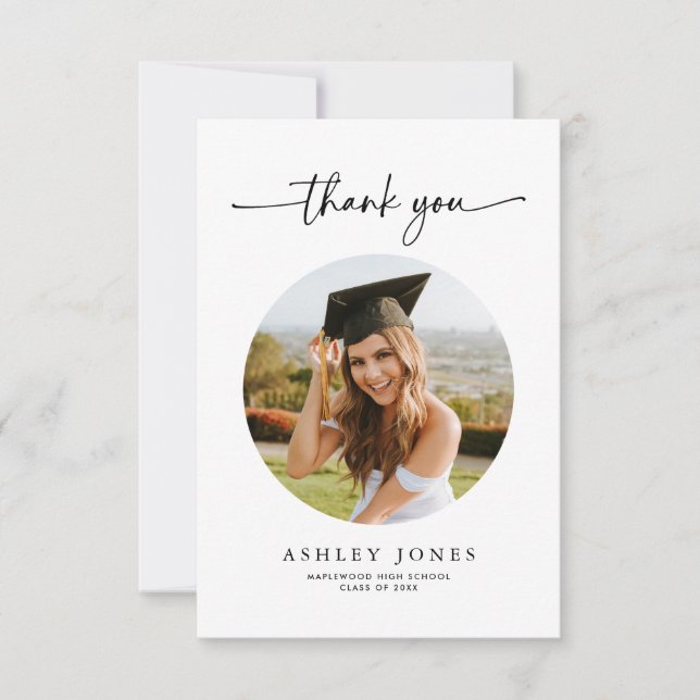 Unique Modern Photo Graduation Thank You Card (Front)