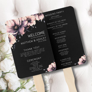 Unique Modern Pink Floral Wedding Programs Hand Fan