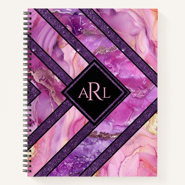 Unique Modern Pink Purple Geometric Personalised Notebook (Front)
