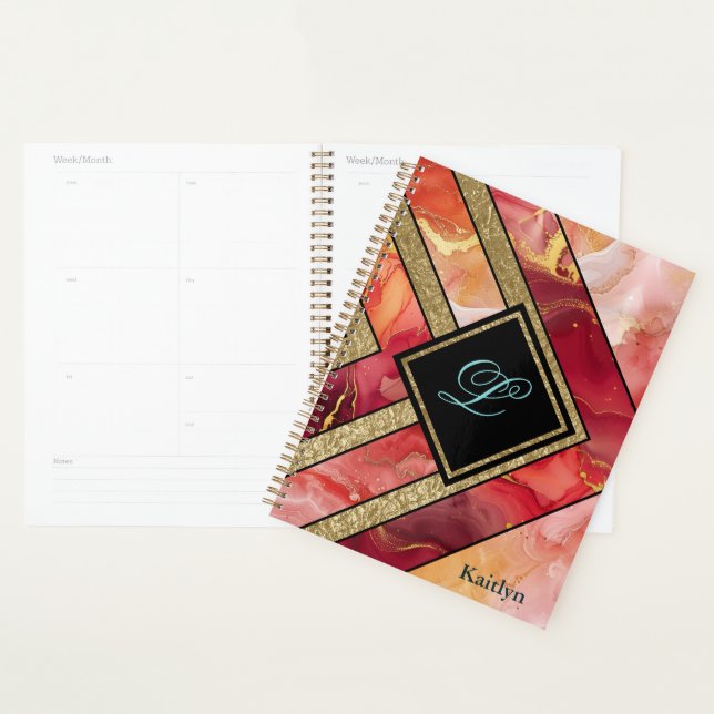 Unique Modern Red Gold Geometric Planner (Display)