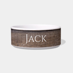 Unique Modern Rustic Wood Personalised Pet Bowl