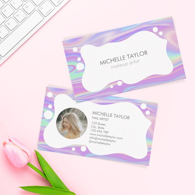Unique Modern Trendy Holograph Makeup Artist  Business Card (Creator Uploaded)