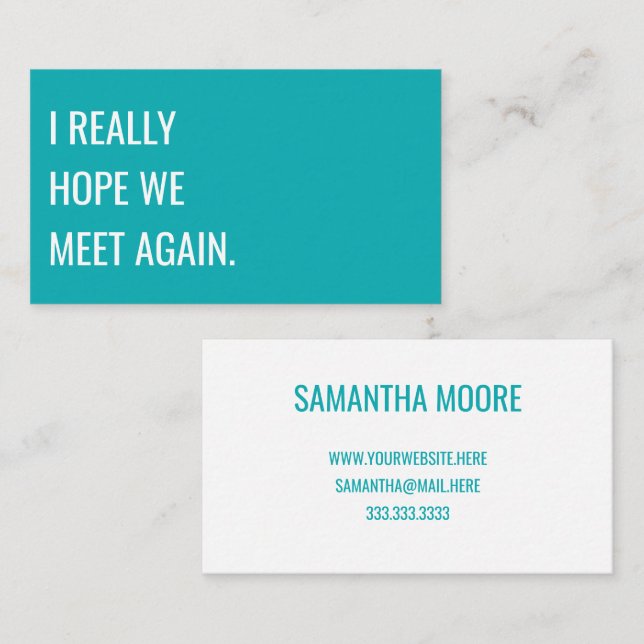 Unique Modern Turquoise Typography Creative Business Card (Front/Back)