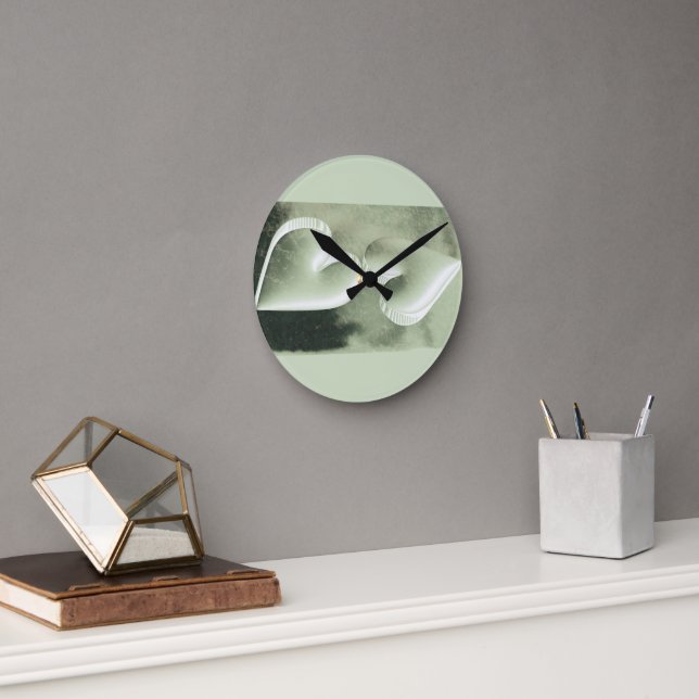 Unique modern watercolor two silver hearts round clock (Office)
