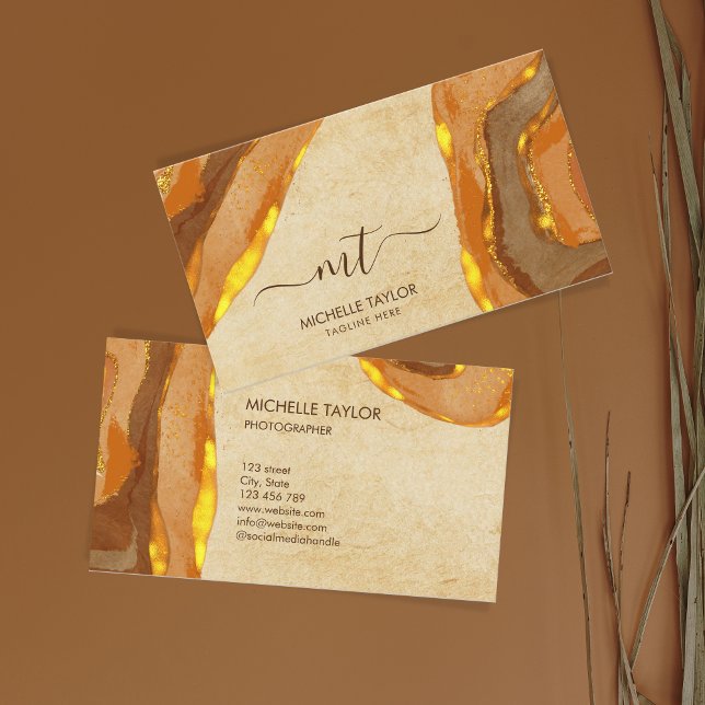 Unique Monogram Abstract Boho Terracotta Gold Business Card (Creator Uploaded)