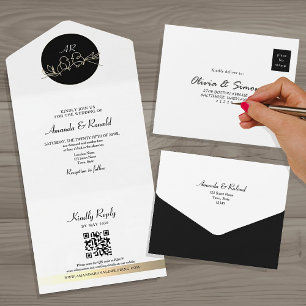 Unique Monogram Black and White Wedding All In One Invitation