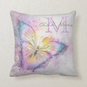 Unique Monogram Colourful Butterfly Watercolor Gir Cushion