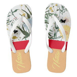 Unique monogram gift l Colourful botanical Trendy Flip Flops