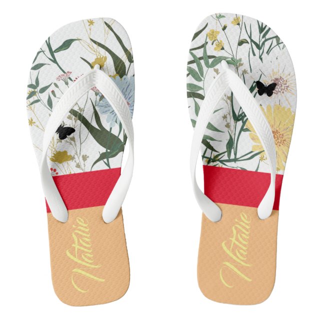 Unique monogram gift l Colourful botanical Trendy Flip Flops (Footbed)