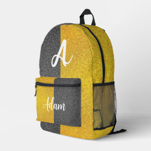 (Unique Monogram & Initial Name) Luxury Black Gold Printed Backpack