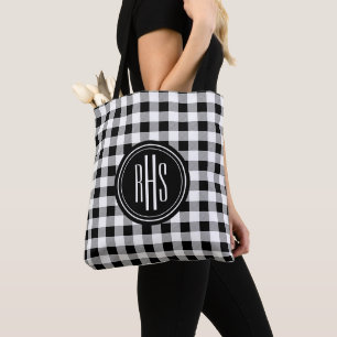 Unique Monogram on Buffalo Check Shoulder Tote Bag