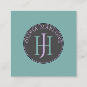 Unique Monogram Teal Lilac Square Business Card