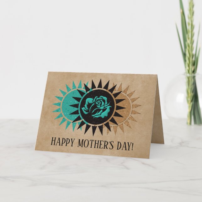 Unique Mother's Day Card with Aqua Rose (Front)