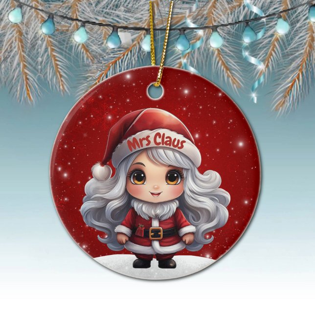 Unique Mrs Santa Claus Xmas Holiday Decor 🎄🤶🏻 Ceramic Tree Decoration (Custom Mrs Santa Claus Ornament Customizable Decor Personalizable Christmas Berry Red Decoration🤶🎄)