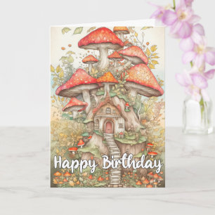 Unique Mushroom Forest Village Illustration Card