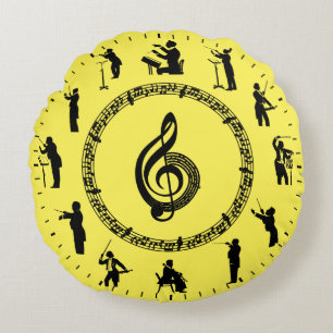 Unique Music Silhouettes Themed Round Cushion