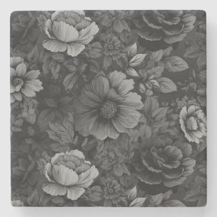 Unique Muted Grey Colours Vintage Floral Print Stone Coaster