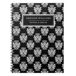 Unique Name Black White Floral Damask Custom Notebook