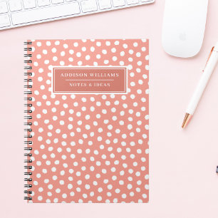Unique Name Coral Pink White Dots Custom Notebook