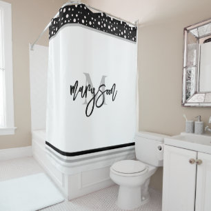 Unique Name & Monogram, Black and White  Shower Curtain