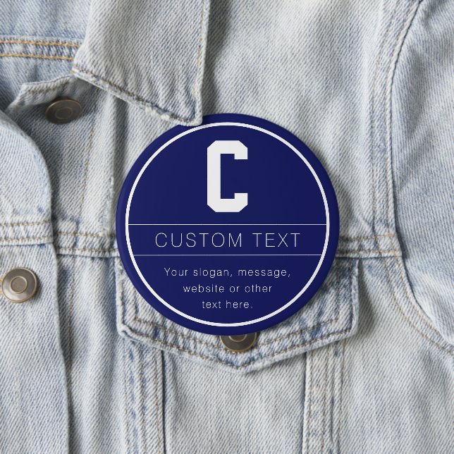 Unique Name & Monogram Template | Navy Blue 10 Cm Round Badge (In Situ)