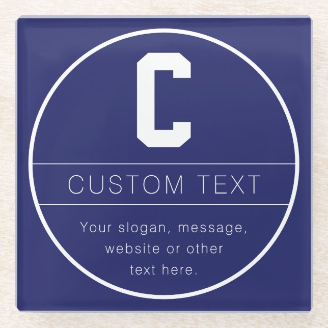 Unique Name & Monogram Template | Navy Blue Glass Coaster (Front)