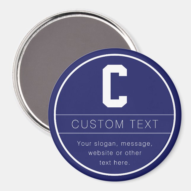 Unique Name & Monogram Template | Navy Blue Magnet (Front/Back)