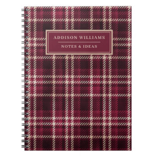 Unique Name on Tan Red Flannel Pattern Notebook