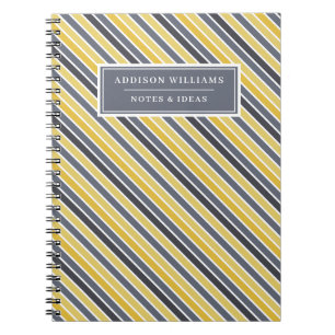 Unique Name Yellow Grey Stripe Custom Notebook