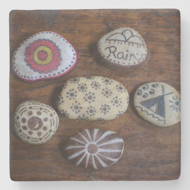 Unique Native American Folk Symbols Stone Coaster (Front)