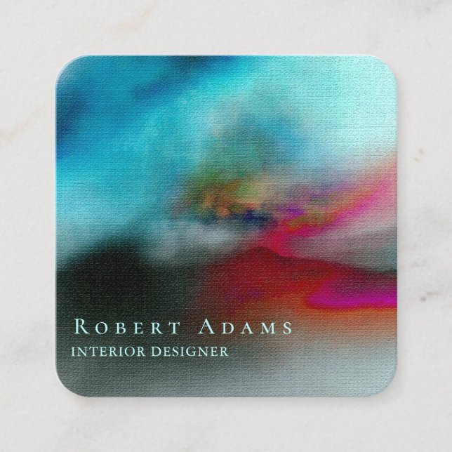 Unique Navy Blue and Burgundy Watercolour Abstract Square Business Card (Front)
