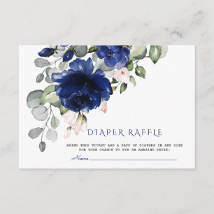 Unique Navy Blue Blush Floral Diaper Raffle Enclosure Card
