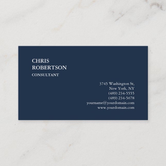 Unique Navy Blue Classical Business Card (Front)