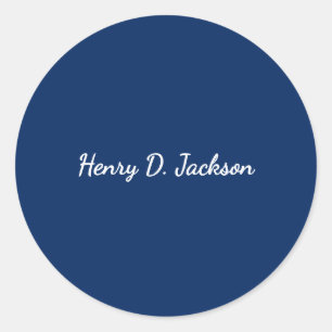 Unique Navy Blue Classical Handwriting Plain Classic Round Sticker