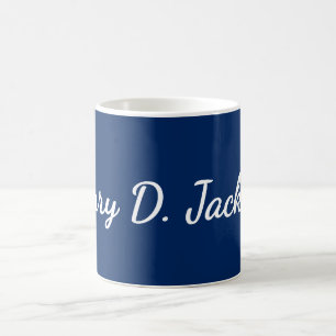 Unique Navy Blue Classical Handwriting Plain Coffee Mug