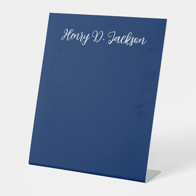Unique Navy Blue Classical Handwriting Plain Pedestal Sign (Front)