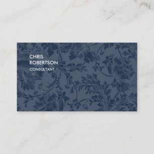 Unique Navy Blue Floral Damask Business Card