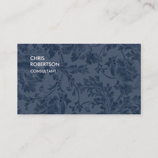 Unique Navy Blue Floral Damask Business Card (Front)