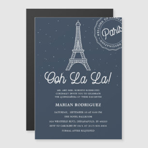 Unique Navy & Gold Eiffel Tower Paris Quinceañera Magnetic Invitation