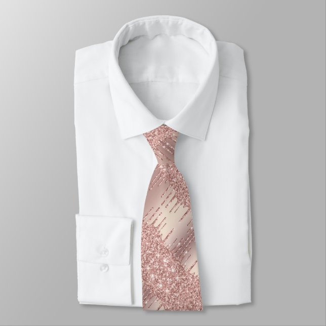 Unique Neck Tie Rose Gold Blush Glitter Drips (Tied)