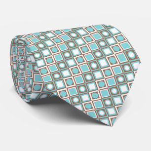 Unique Neck Tie With Brown Aqua Blue Retro Art
