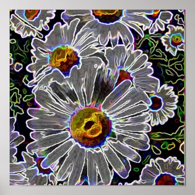 Unique Neon Daisies Poster (Front)
